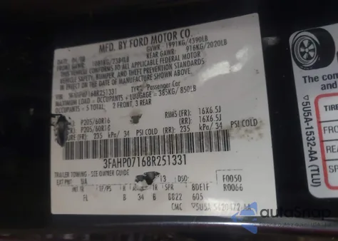 2008 Ford Fusion Se z USA, uszkodzony, nr VIN 3FAHP07168R251331